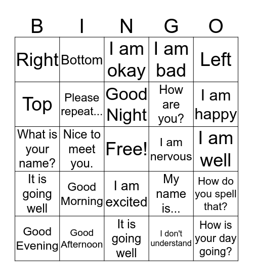 Greetings  Bingo Card