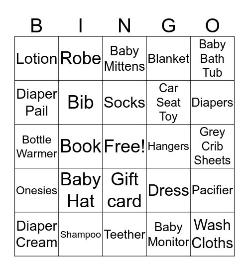 Baby Shower Bingo Card