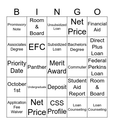 Financial Aid Lingo Bingo Card