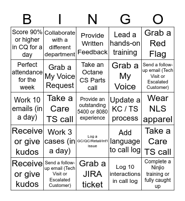 Customer Care Bingo Card
