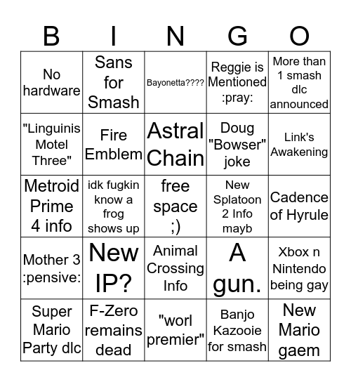 NINTENDO E3 BINGO EXTRAVAGANZA Bingo Card