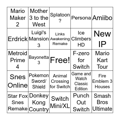 E3 2019 Bingo Card Bingo Card