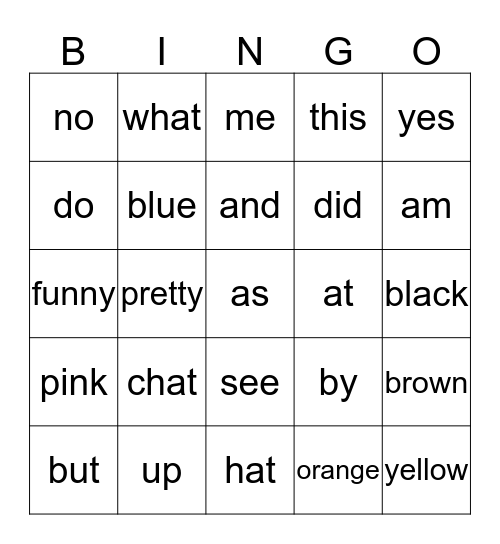sight word bingo Card