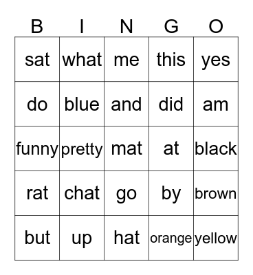 sight word bingo Card