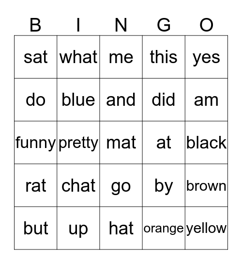 sight word bingo Card