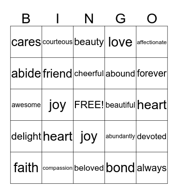 Valentines Bible Bingo Card