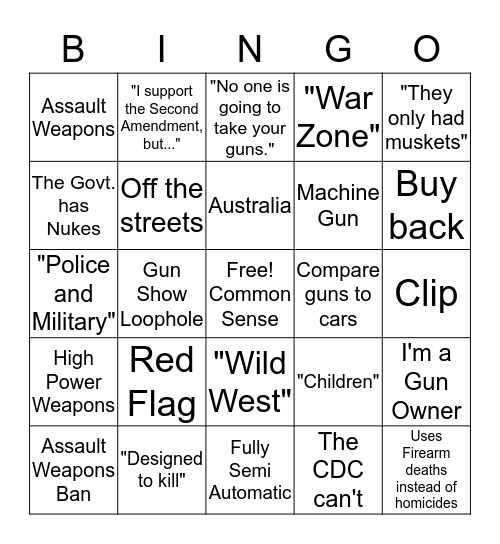 Gun Control BINGO! Bingo Card