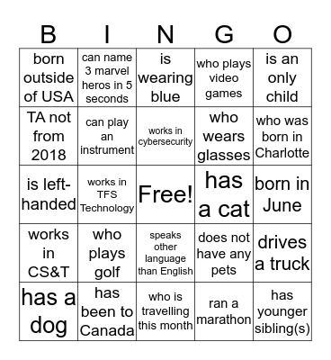 TA & Intern BINGO Card