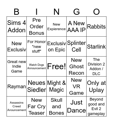 Ubisoft Bingo Card