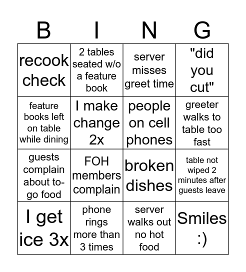 JTB Card Bingo Card