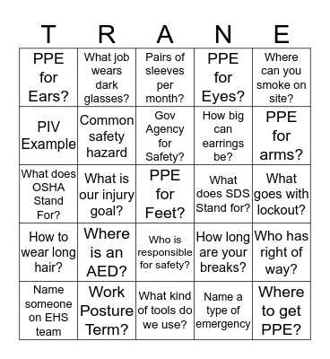 Trane-ing Bingo Card
