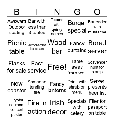 McMenamins bingo Card