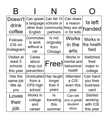 Networking Bingo (Find someone who...) Bingo Card