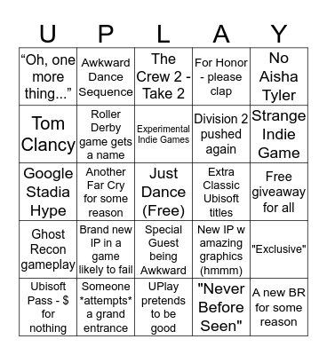 Ubisoft E3 2019 BINGO Card