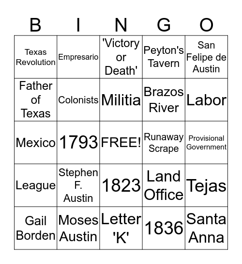 San Felipe de Austin  Bingo Card