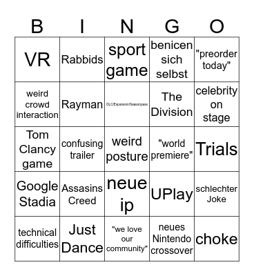 Ubisoft E3 Bingo Card