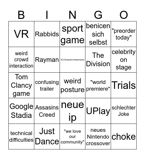 Ubisoft E3 Bingo Card