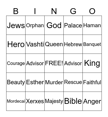 Esther Bingo Card