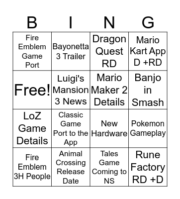 E3 Bingo Card