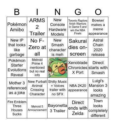 Nintendo Direct E3 2019 Bingo Card