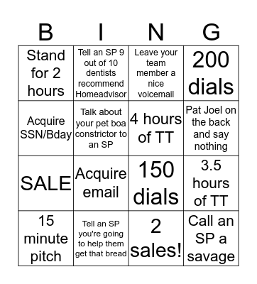 Savage Sales Bingo Card