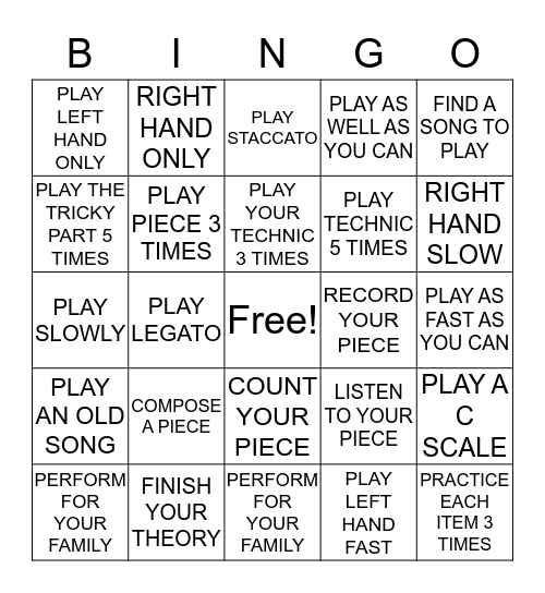 PIANO Bingo Card
