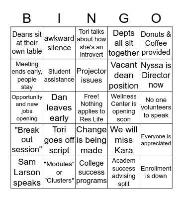Divisional Meeting BINGO Card