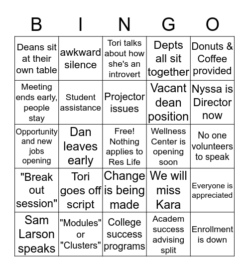 Divisional Meeting BINGO Card