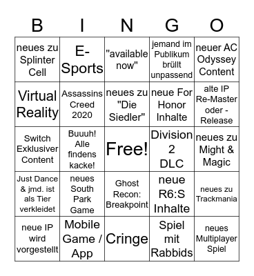 Ubisoft E3 Bingo Card