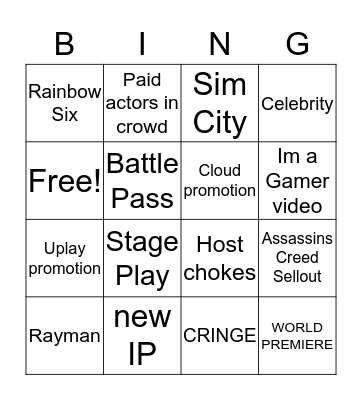 Ubisoft E3 2019 Bingo Card