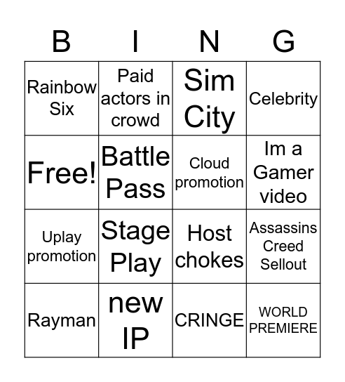 Ubisoft E3 2019 Bingo Card