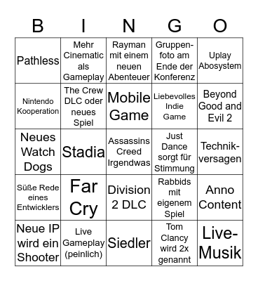 UbiSoft Bingo Card