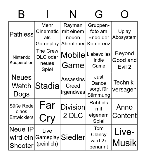 UbiSoft Bingo Card