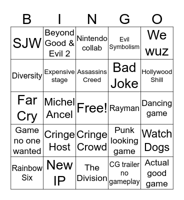 E3 2019 Ubisoft Bingo Card