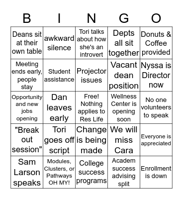 Divisional Meeting BINGO Card