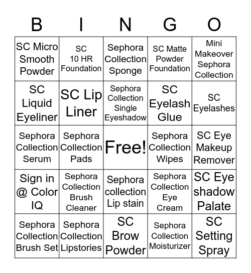 SEPHORA COLLECTION Bingo Card