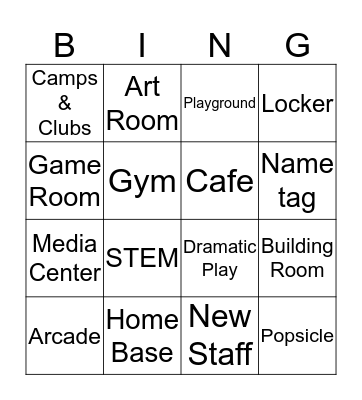 Kidstop/Cosmic Bingo Card