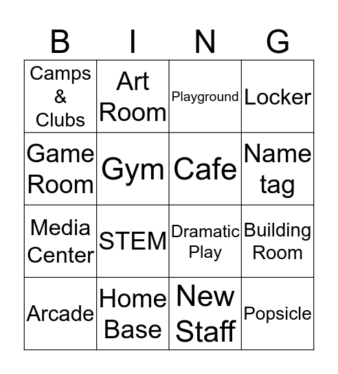 Kidstop/Cosmic Bingo Card
