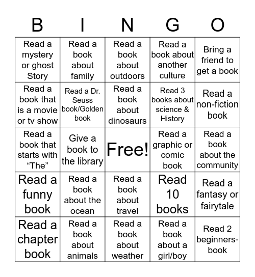 Book It! Bingo Card