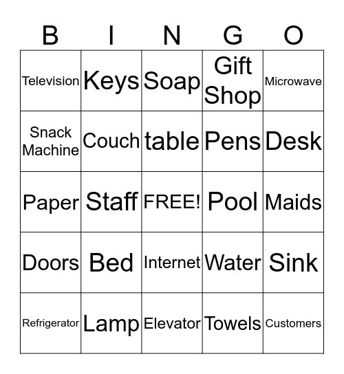 Things in a Hotel  Bingo Card