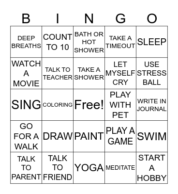 COPING SKILLS BINGO Card