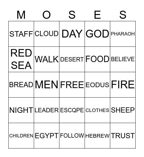 ESCAPE FROM EGYPT Bingo Card