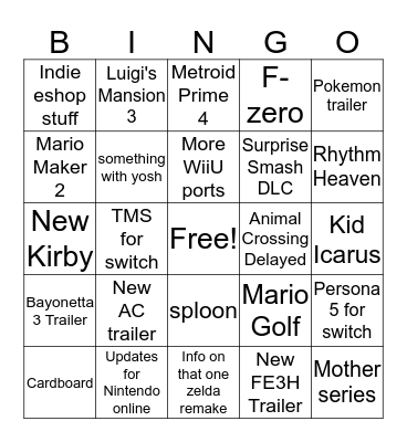 NINTENDO E3 2019 BINGO Card