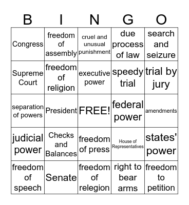 Constitution Bingo Card