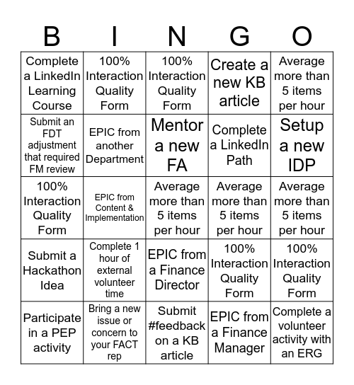 FINANCE BINGO Card