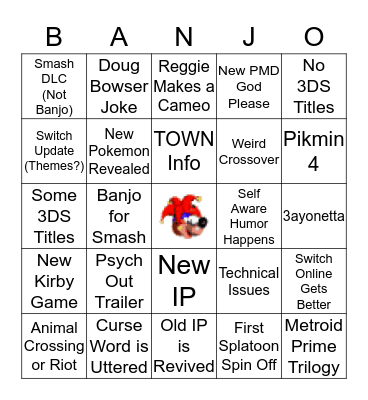 Nintnedo E3  Bingo Card