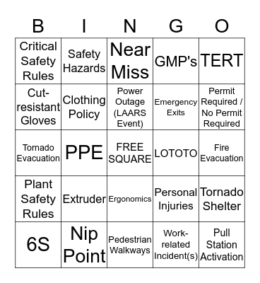 SAFETY BINGO Card