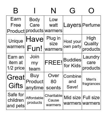 Scentsy Bingo! Bingo Card