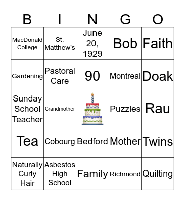 Sylvia's 90th Birthday! Bingo Card