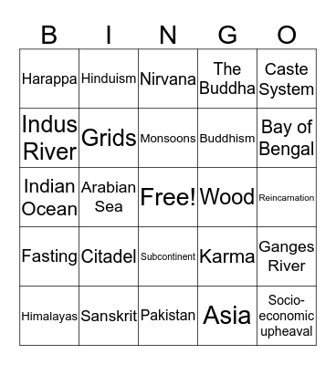 Ancient India  Bingo Card